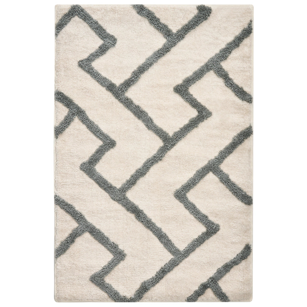 Tappetino da bagno moderno in cotone rettangolare 60 x 90 cm Motivo geometrico Accessori da bagno Beige e grigio