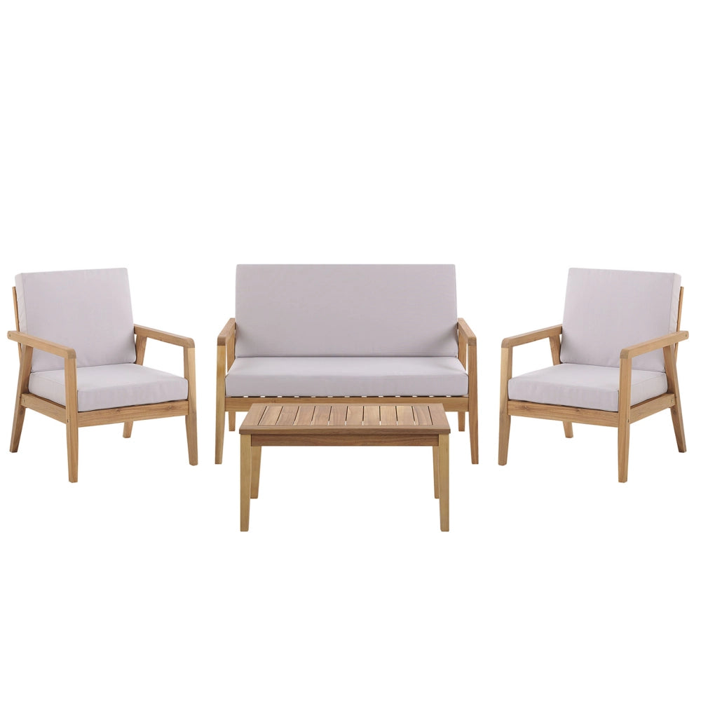 Set Conversazione da Giardino in Legno di Acacia Chiaro con Cuscini Taupe Divano con Poltrone e Tavolino