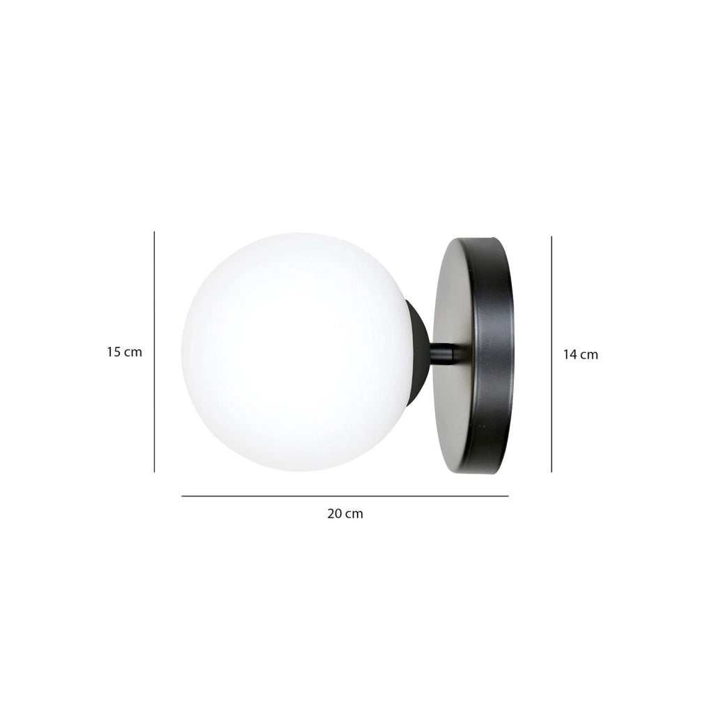 Applique A 1 Luce Shiva In Acciaio Nero E Sfera In Vetro Bianco