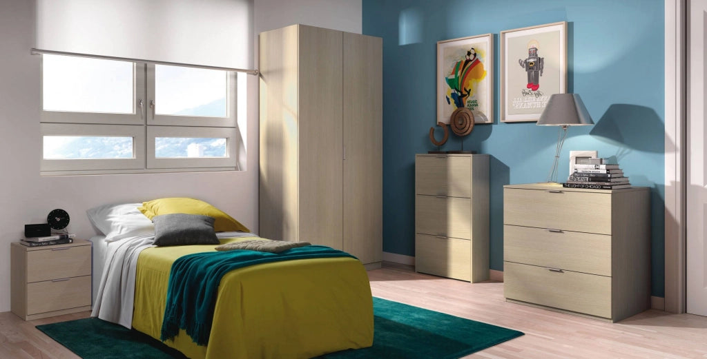 Comodino Artiglio, Comodino moderno a 2 cassetti, Tavolino da notte, ComÒ² basso per camera da letto, cm 38x34h45, Rovere