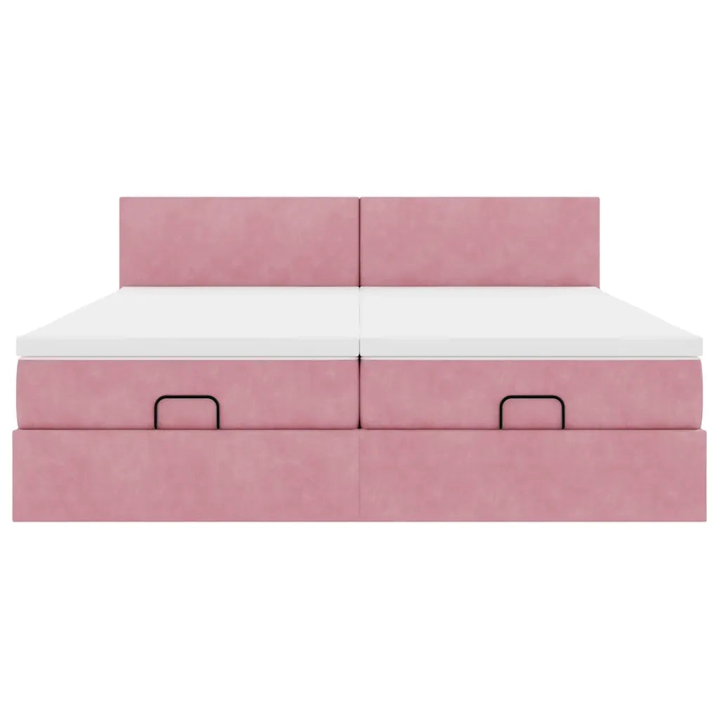 Struttura Letto Pouf con Materassi Rosa 200x200 cm Velluto 3312916