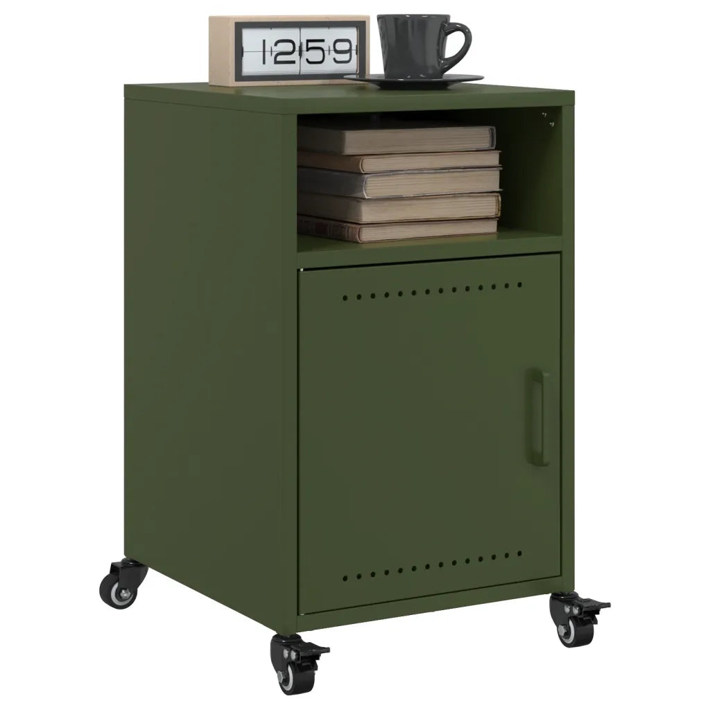 Set di 2 Comodini | Armadio da Notte | Mobiletto da notte Verde Oliva 36x39x59 cm in Acciaio