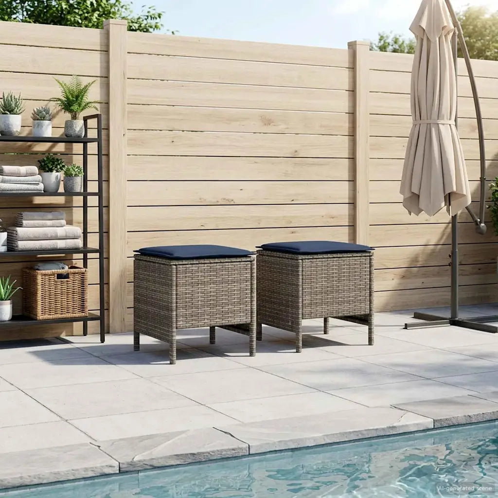 Poggiapiedi da Giardino 2 Pezzo Grigio e Blu Navy Rattan in PE 42025388