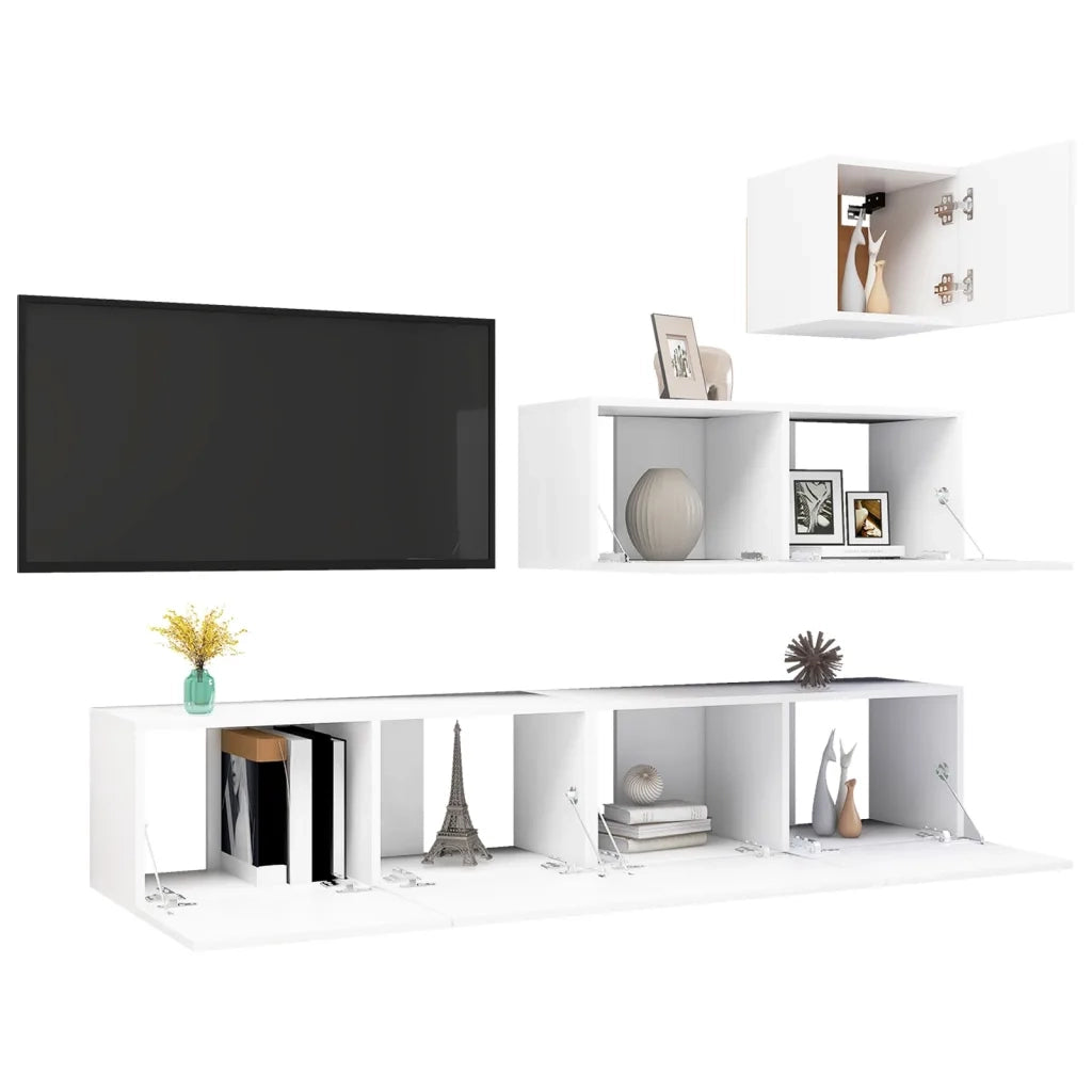 Set Mobili Porta TV 4 pz Bianco in Legno Multistrato 3078736