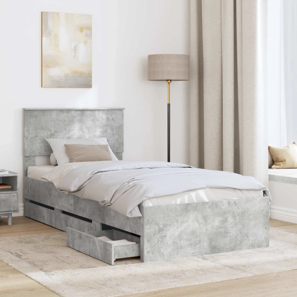 Struttura del letto con cassetto Grigio cemento 90 x 190 cm