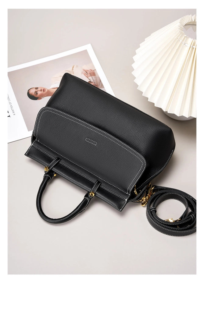 Borsa a tracolla da donna in vera pelle, stile western, nera
