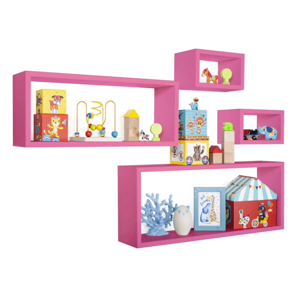 Set 4 Mensole da Muro Modello MERLINO, Pensile Bagno, Mensola Parete, Scaffale Parete. Misure 75x30 p15.5 cm, 60x25 p15.5 cm e 2 da 25x15 p15.5 cm. Finitura  FUXIA - MADE IN ITALY