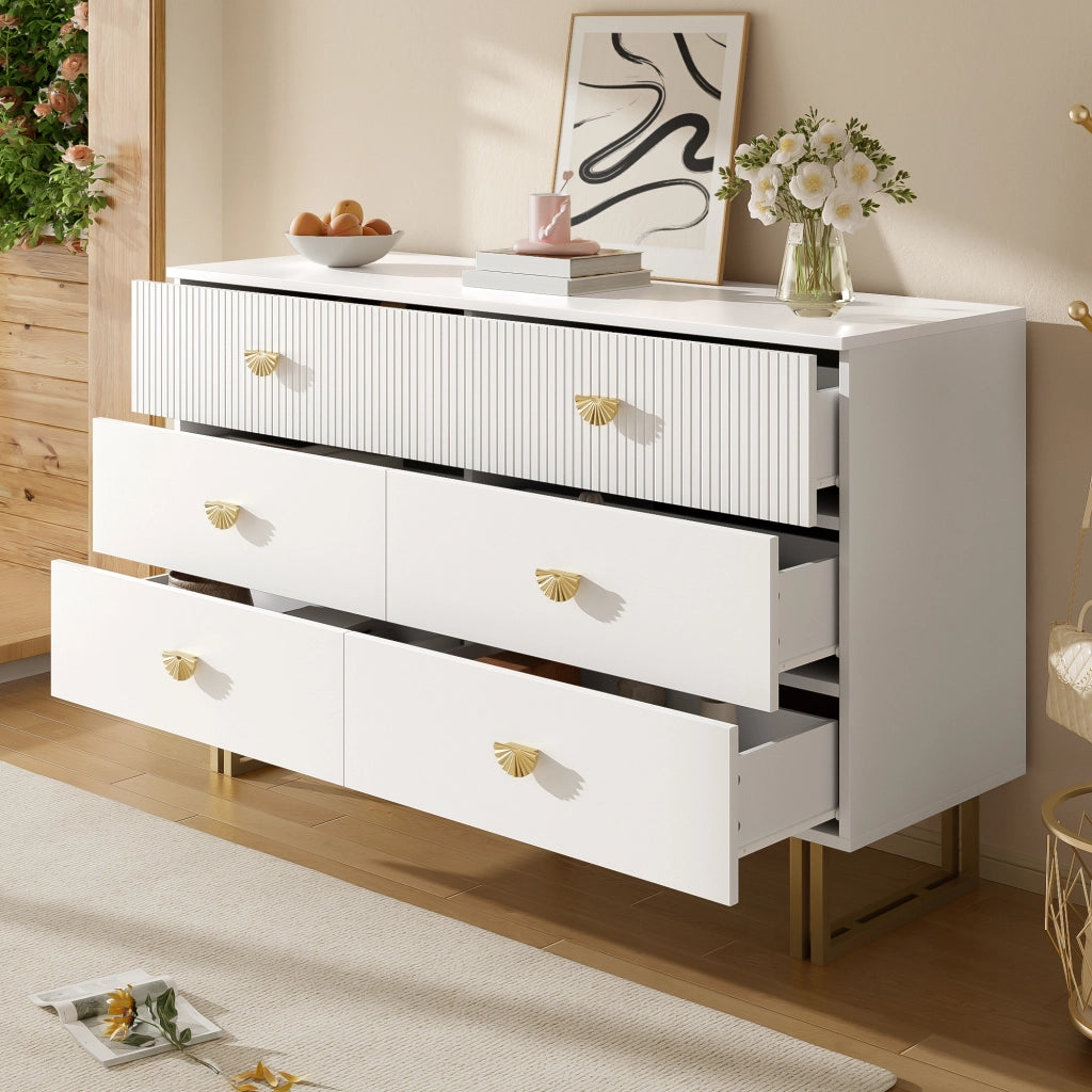 Credenza moderna con 6 cassetti - Zephmum- Bianco e oro, design elegante in MDF e acciaio, 120x40x75 cm