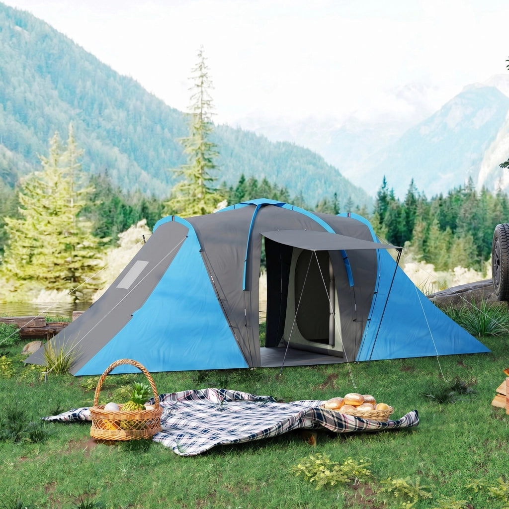 Tenda da campeggio tunnel 2000mm ¨C zephmum ¨C 4-6 persone 2 camere grigio blu