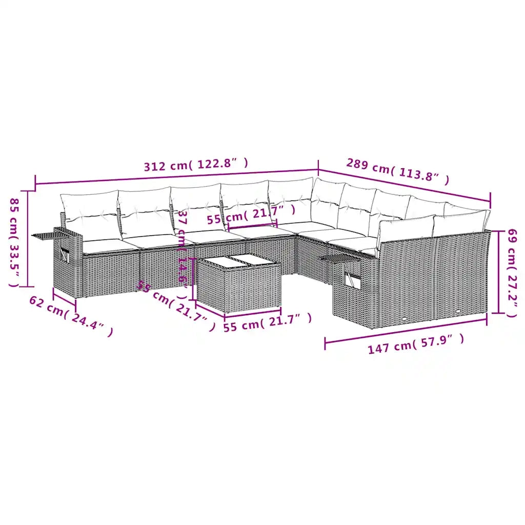 Set Divani da Giardino 11 pz con Cuscini Polyrattan Marrone 3253060