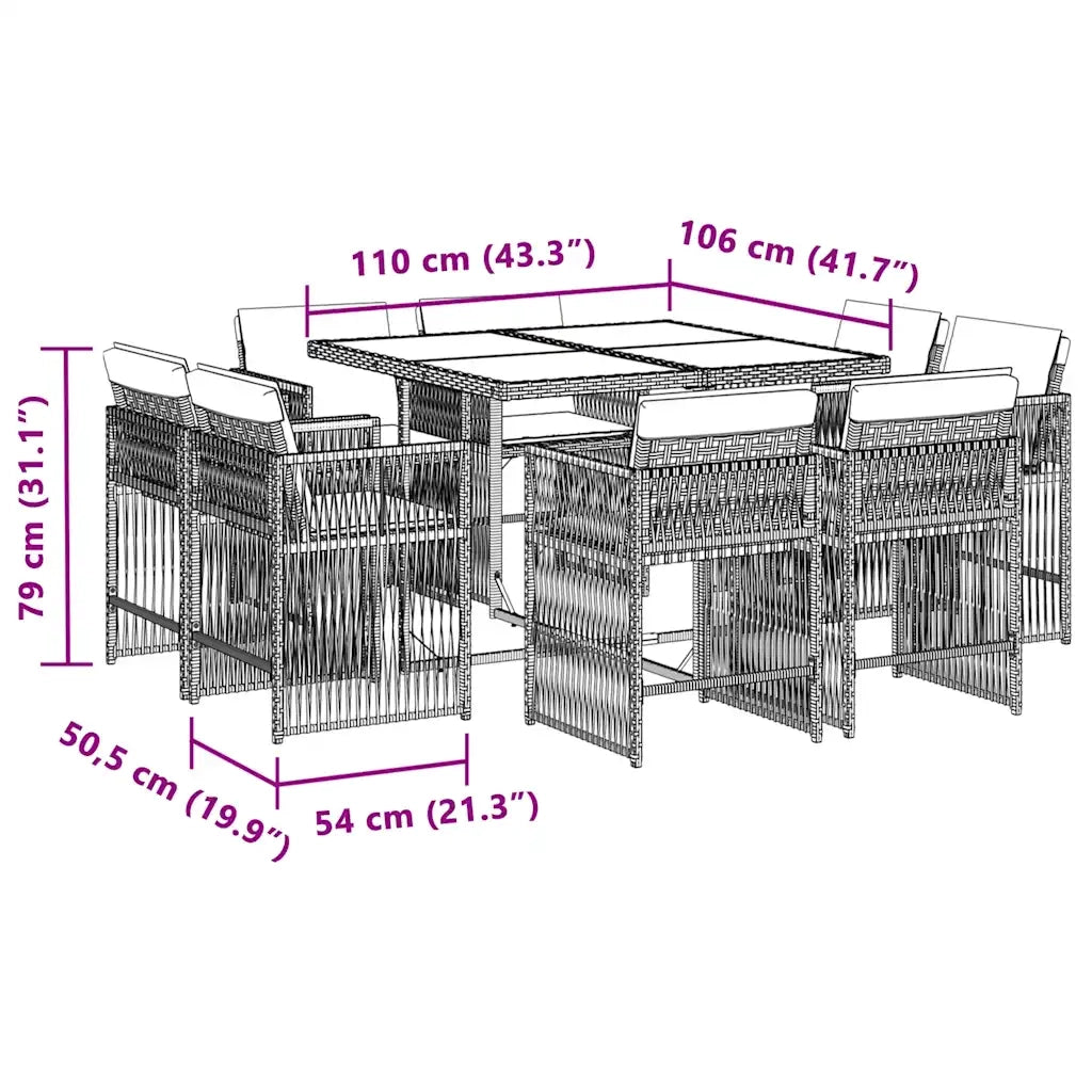 Set Pranzo da Giardino 9 pz con Cuscini Beige Misto Polyrattan 3211740