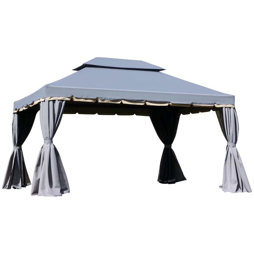 Gazebo per giardino esterno 4x3m con tetto doppio pareti e zanzariere grigio ¨C zephmum ¨C 400x300xH cm