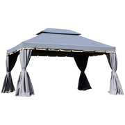 Gazebo per giardino esterno 4x3m con tetto doppio pareti e zanzariere grigio ¨C zephmum ¨C 400x300xH cm