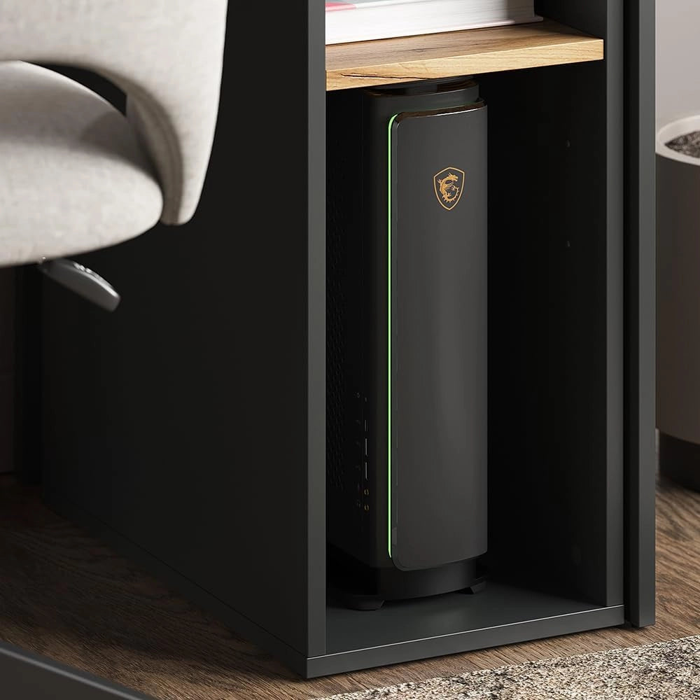 Mobiletto per PC Tomy, Antracite/quercia dorata, 28.5 x 50 cm 2 scomparti, con ruote e ripiano per accessori per computer