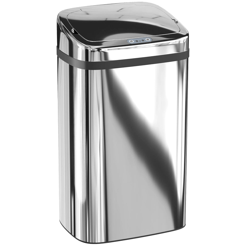 Bidone per Rifiuti da 30L con Sensore per Apertura e Chiusura Automatica 33x25x57,5 cm in ABS PP e Acciaio Argento