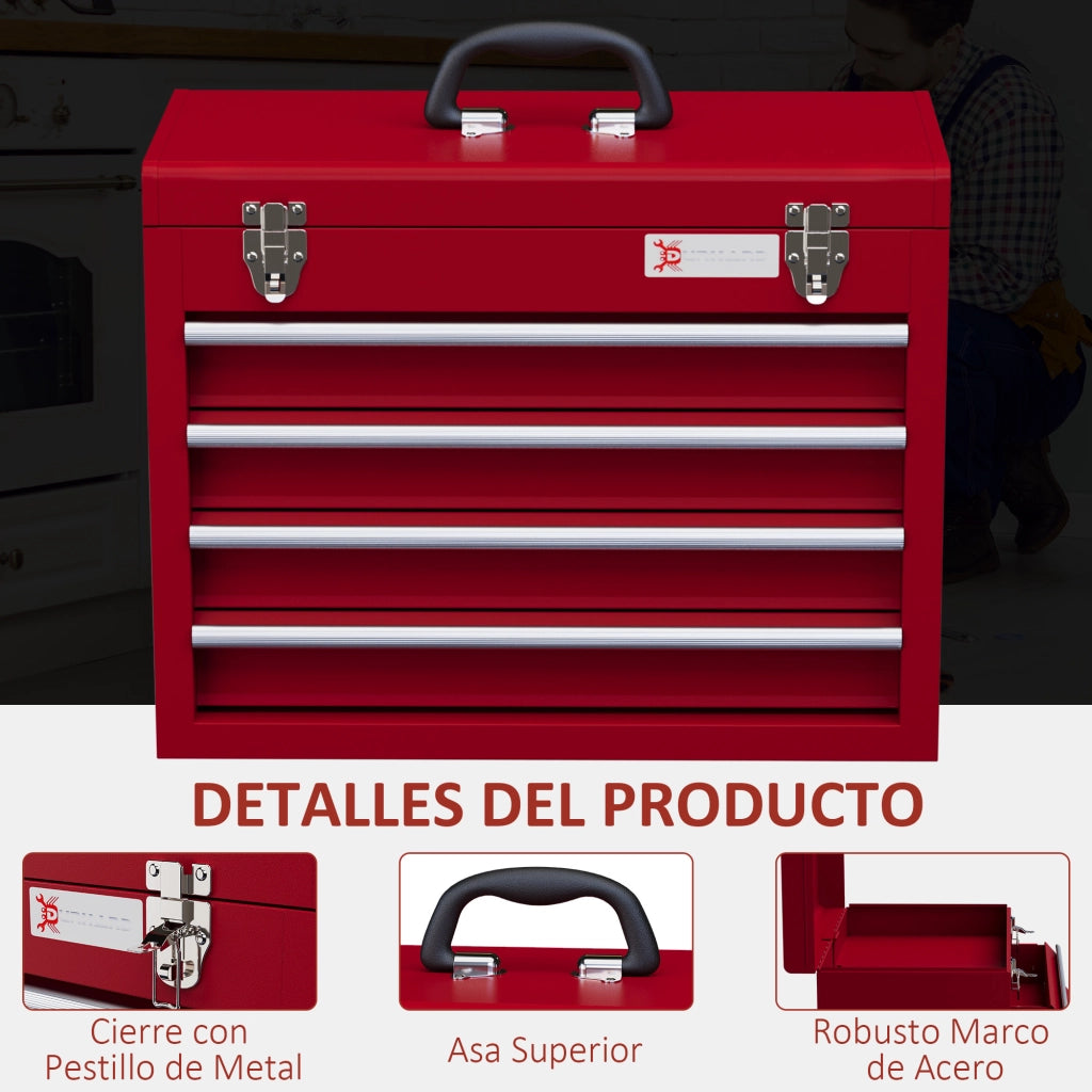 Cassettiera Portautensili in Acciaio con 4 Cassetti ¨C zephmum ¨C Rosso 51x22x39,5 cm