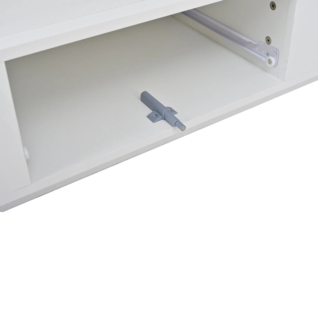 Tavolino da caffè sollevabile 96x45x40 cm con LED; contenitore e cassetto; bianco lucido