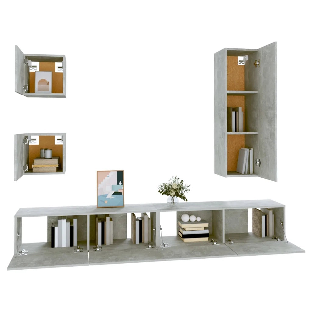 Set di Mobili Porta TV 5 pz Grigio Cemento in Legno Multistrato 3114449