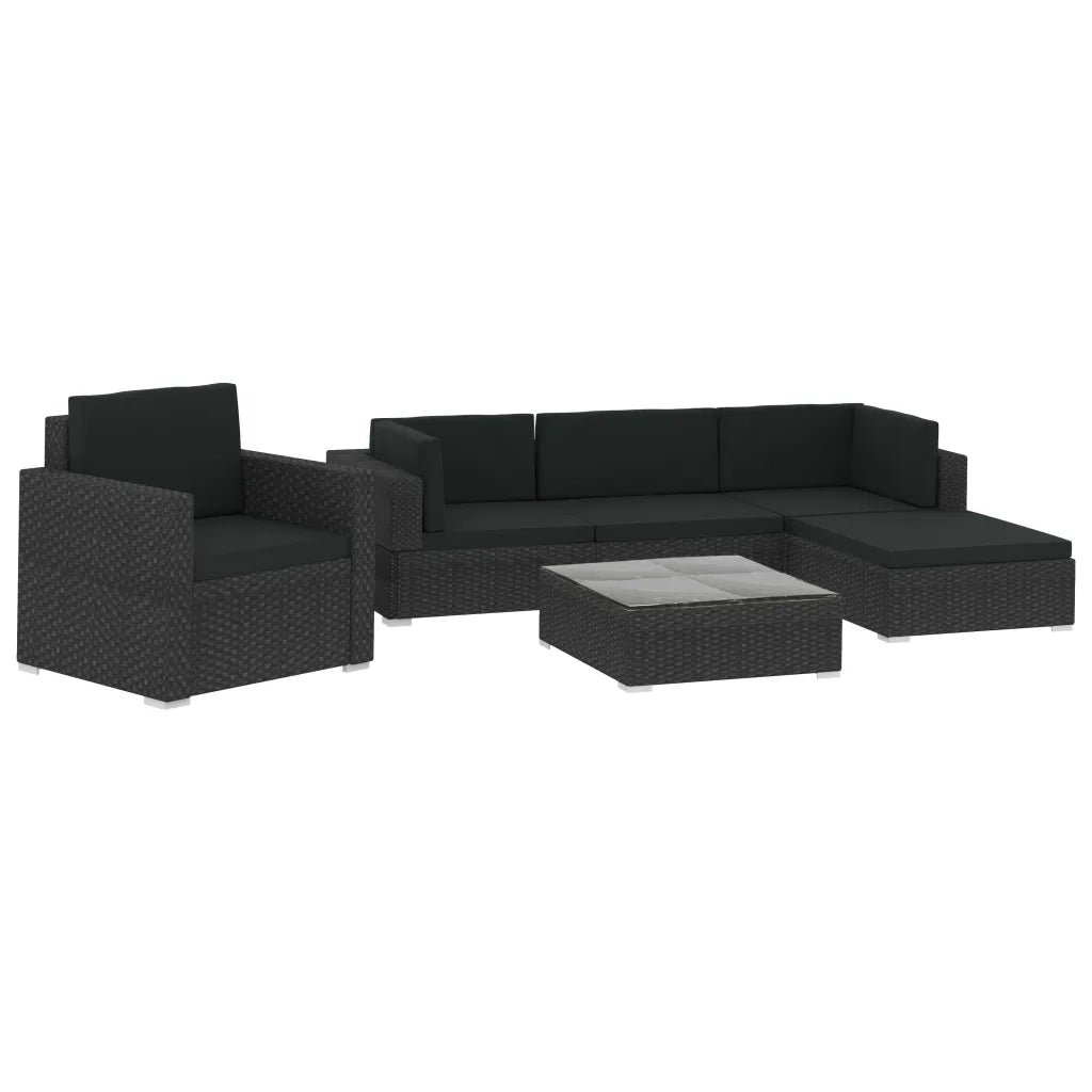 Set Divani da Giardino 6 pz con Cuscini in Polyrattan Nero cod mxl 35425