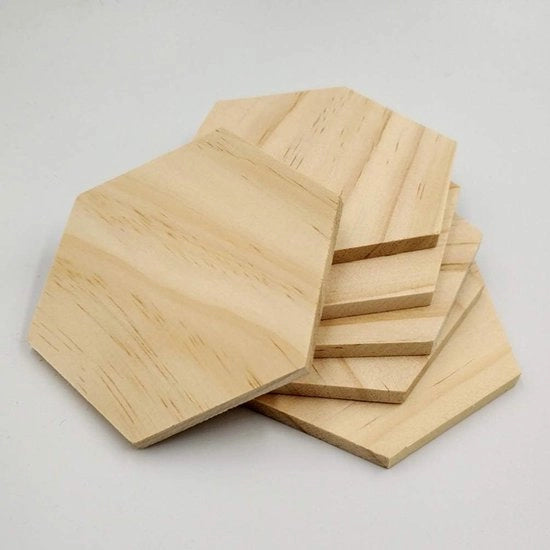 25 pezzi di legno non verniciato pezzi di legno a forma esagonale forma di esagoni con aperture non verniciati ornamenti in legno per DIY arte ornamenti artigianali decorazione, 9 cm