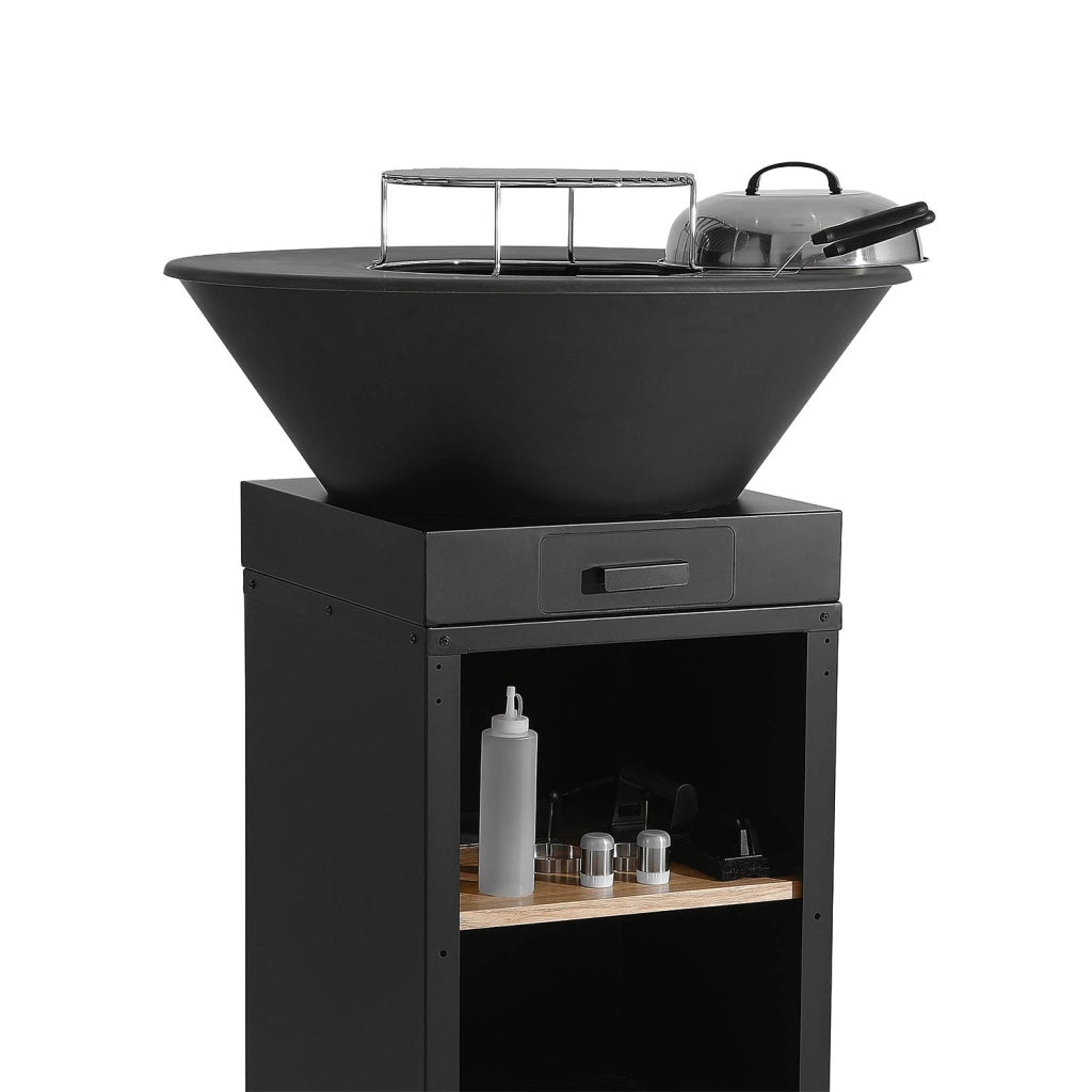 Braciere barbecue con vano portalegna, coperchio e utensili, ø81,5cm,