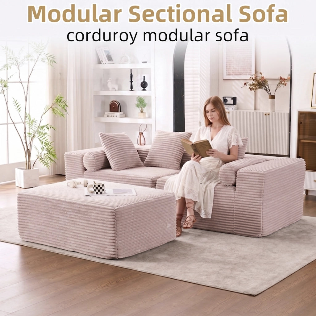 Divano angolare modulare senza montaggio con chaise longue in schiuma e molle beige 266 × 110 × 60,01 cm