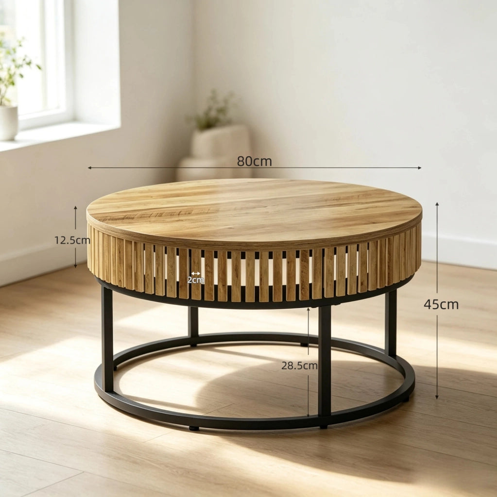 Tavolino da caffè rotondo Ø 80 cm in MDF e metallo nero/marrone HOMVRA