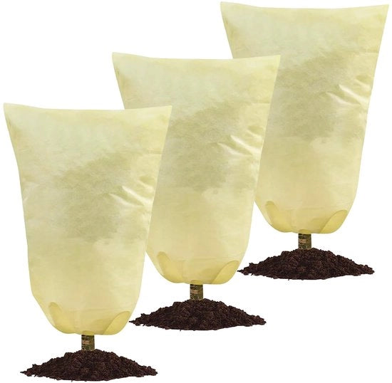 Protezione invernale per piante, 3-pack Protezione invernale per piante in vaso con corda di trascinamento 120 x 80 cm, Protezione invernale per piante di ulivo e palme, resistente alle scalfitture, protezione invernale per piante riutilizzabile, beige