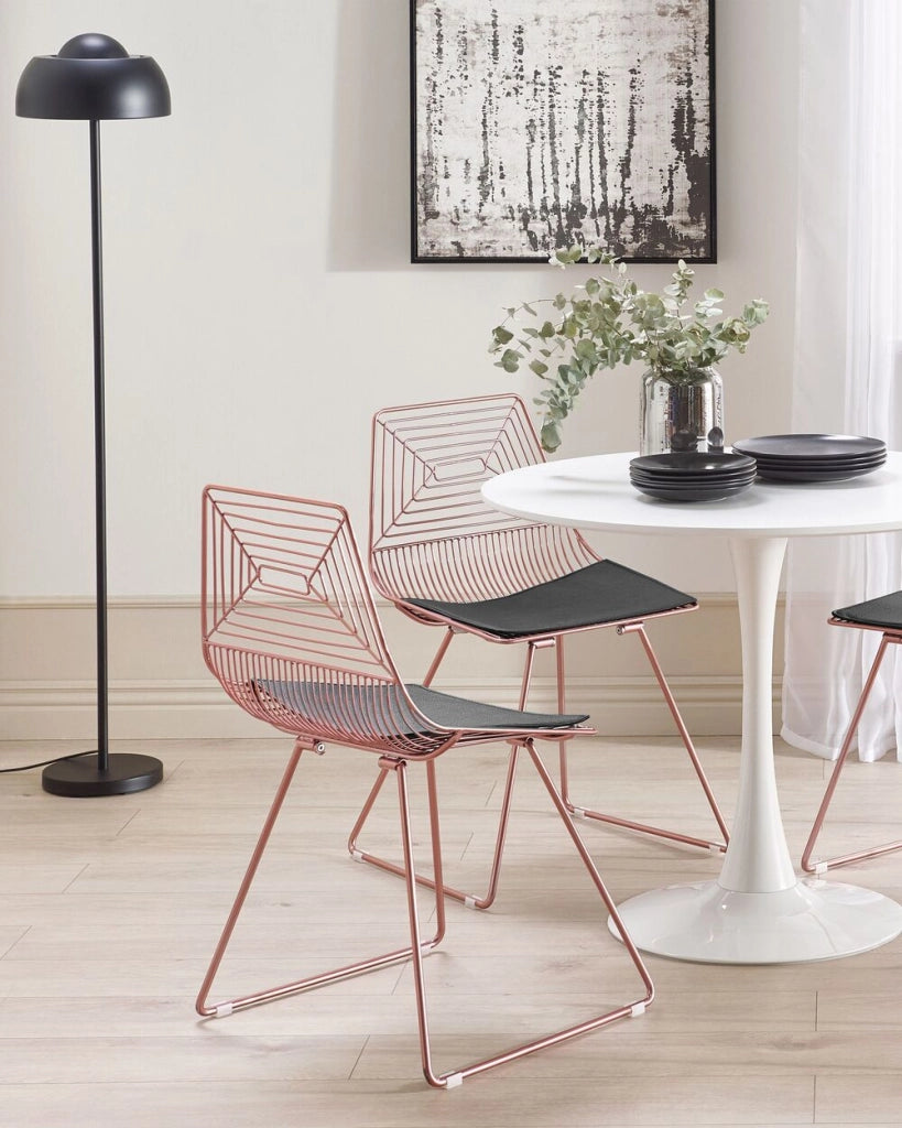Set di 2 sedie in metallo oro rosa con cuscino in pelle stile moderno industriale