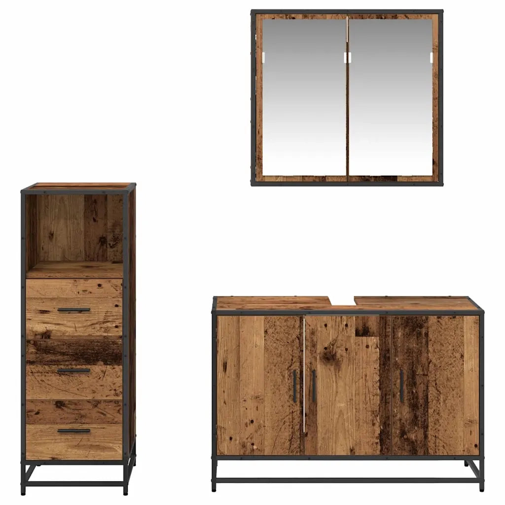 Set di mobili per il bagno con cassetto 3 pcs Legno vecchio 3402456