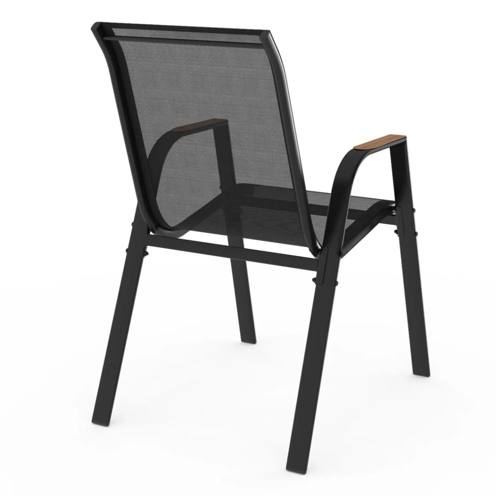 IDMarket - Set di 6 sedie da giardino impilabili NOUMEA in metallo e textilene, nero e legno