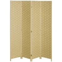 Paravento Separé da Interno a 4 Ante in Legno, Pieghevole e Salvaspazio Altezza 170cm, Marrone
