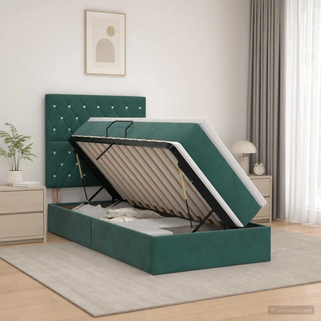 Letto con contenitore LED e materasso Verde Scuro 90 x 190 cm 3460041