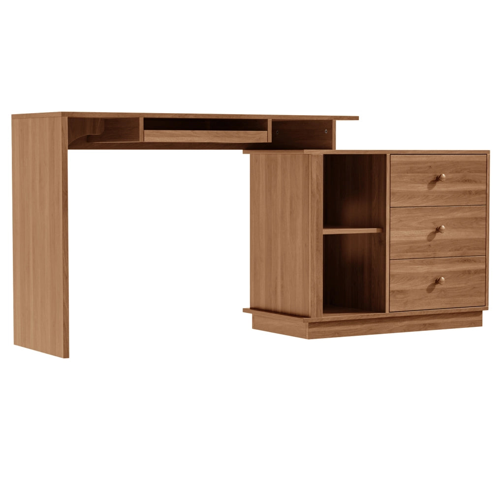 Scrivania con piano estraibile; 2 vani e 3 cassetti - per studio - in MDF - noce