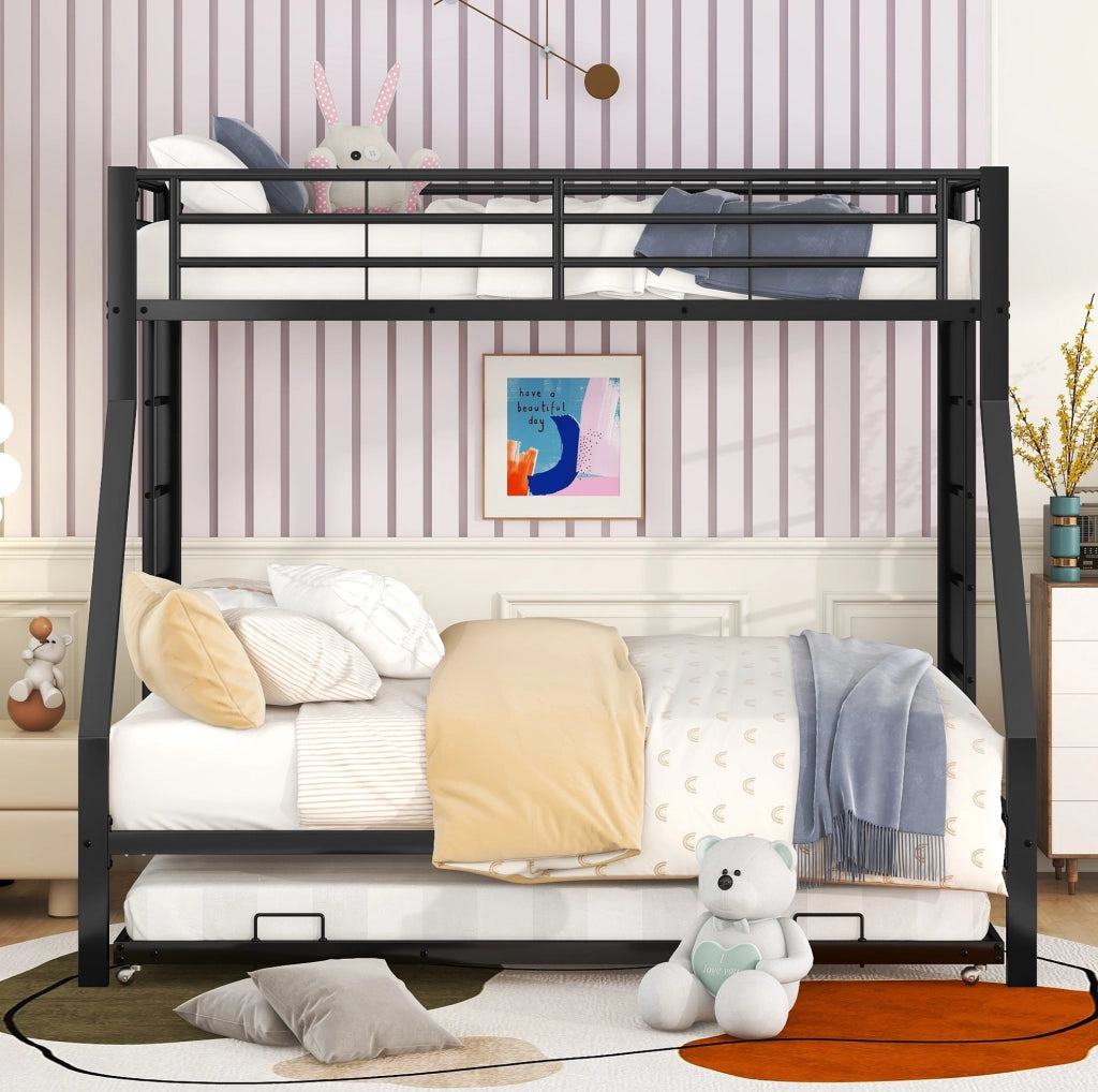 Letto a castello in metallo con letto estraibile, nero