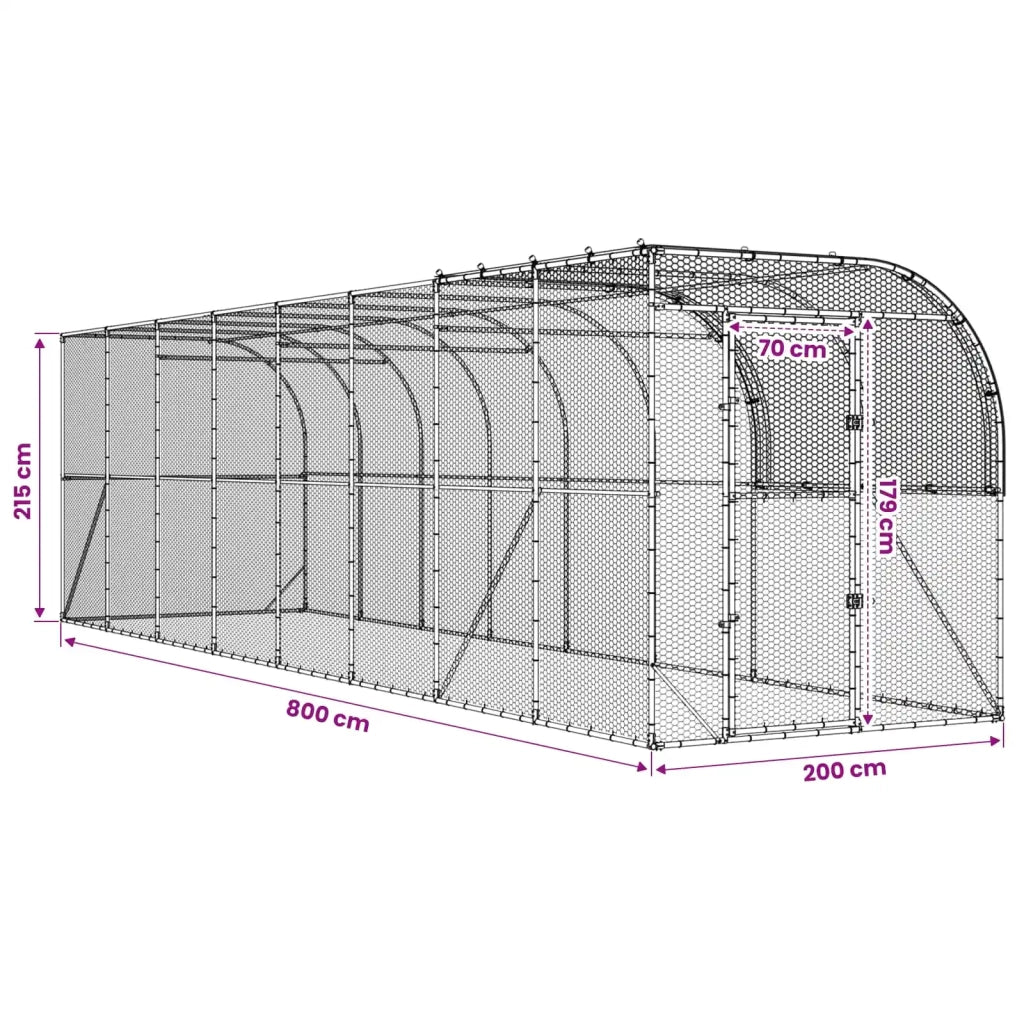 Gabbia per Polli Contro il Muro Argento 800 x 200 x 215 cm 3434743