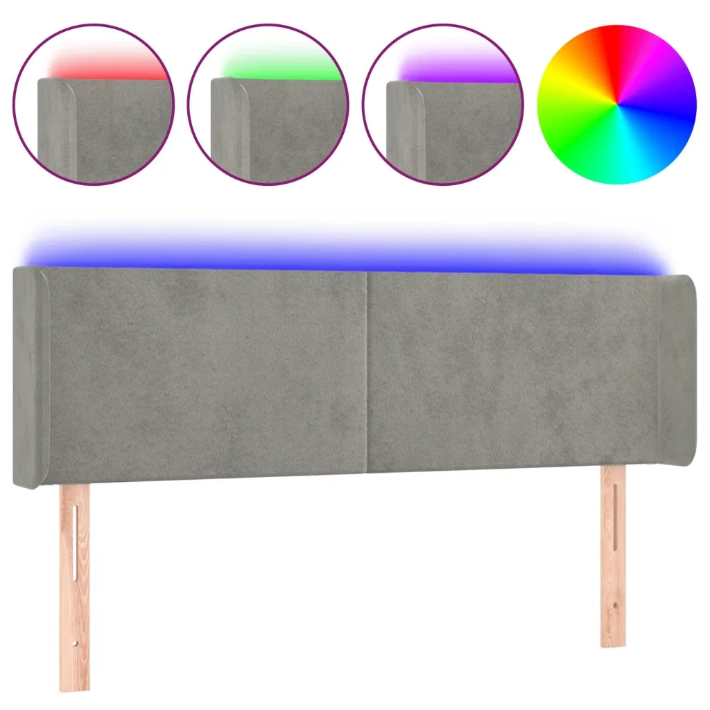 Testiera Grigio Chiaro a LED 147x16x78/88 cm in Velluto 3123004