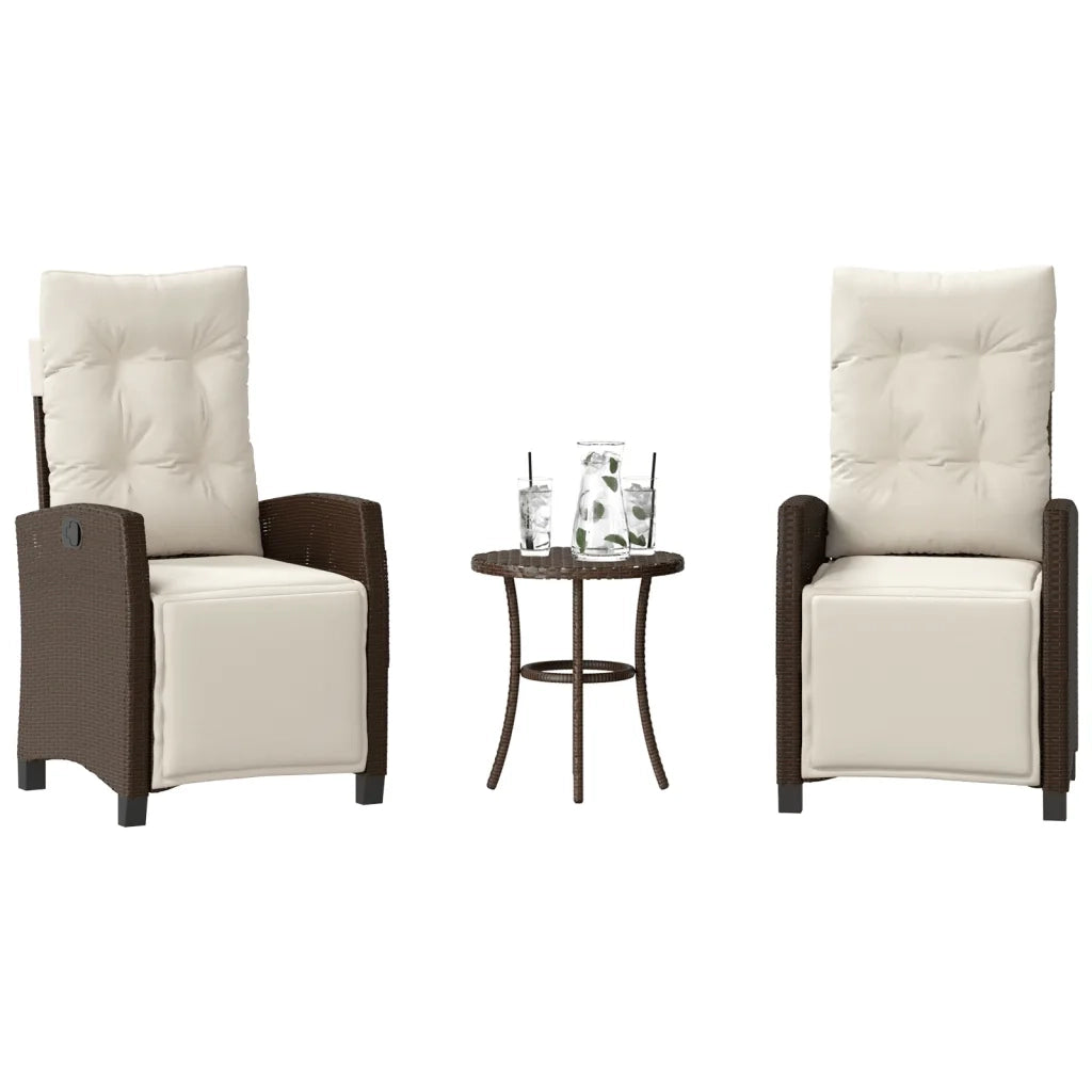 Set Bistr¨° 3 pz | Set Salotto da Giardino con Cuscini Marrone in Polyrattan