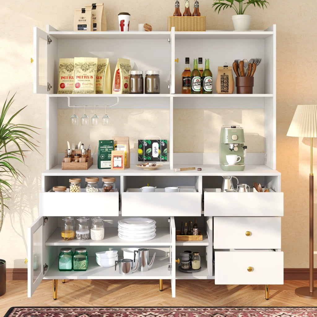 MADIA 145x39x171 cm Bianca in MDF con ante in vetro e portabottiglie