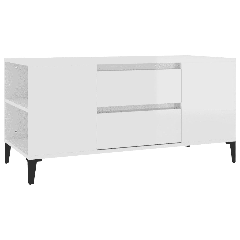 Mobile Porta TV Bianco Lucido 102x44,5x50 cm Legno Multistrato cod mxl 26686