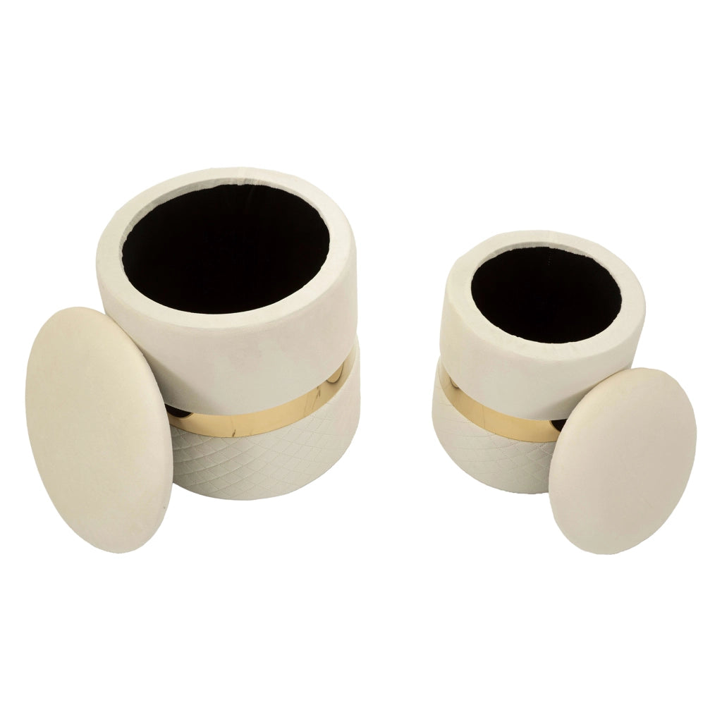 Maun, Pouf Contenitore set da 2, 37x37x42h cm Bianco Crema