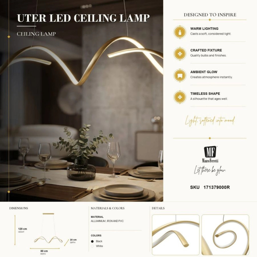 Lampadario LED Uter in oro con sistema a tre temperature