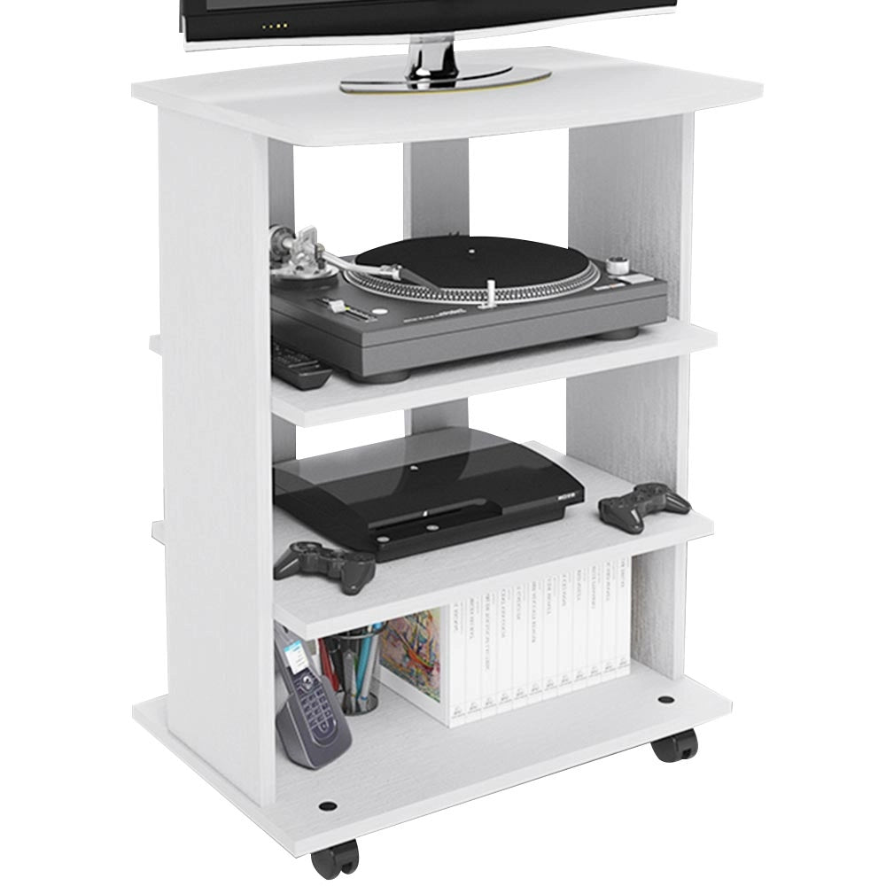 Mobile Multiuso in Legno Nobilitato 3 Ripiani e 4 Ruote Bianco 60x45 H80cm