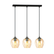 Lampadario 3 Luci Fuxi In Acciaio Nero E Vetri Ambra