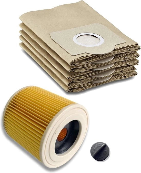 5 sacchi di filtro in carta - 6.959-130.0 - filtro a maglia - 6.414-552.0 - chiusura 4.075-012.0 - compatibile con Kärcher WD2 WD3 MV2 MV3 A2054 A2201