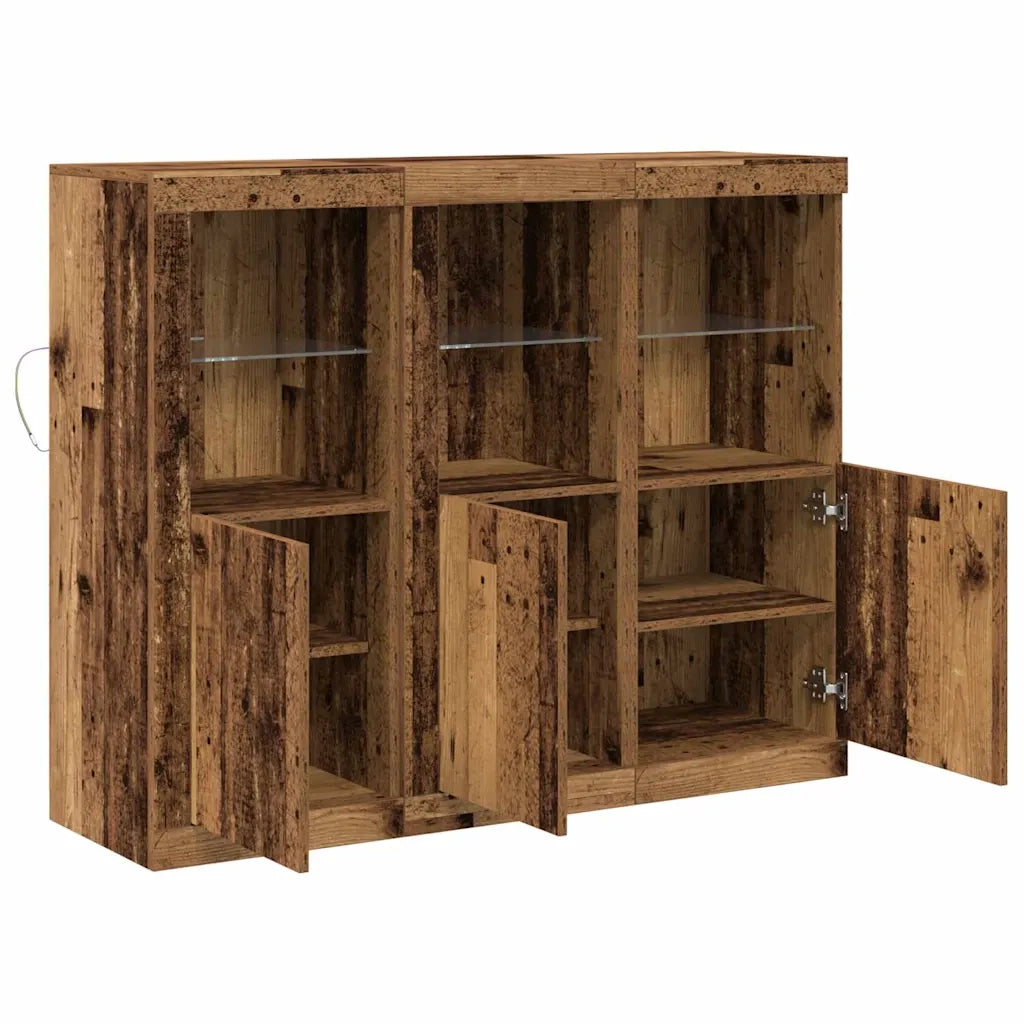 Credenza 3 pz-Set di 3 Buffet-Armadio da cucina Legno vecchio 123 x 37 x 100 cm