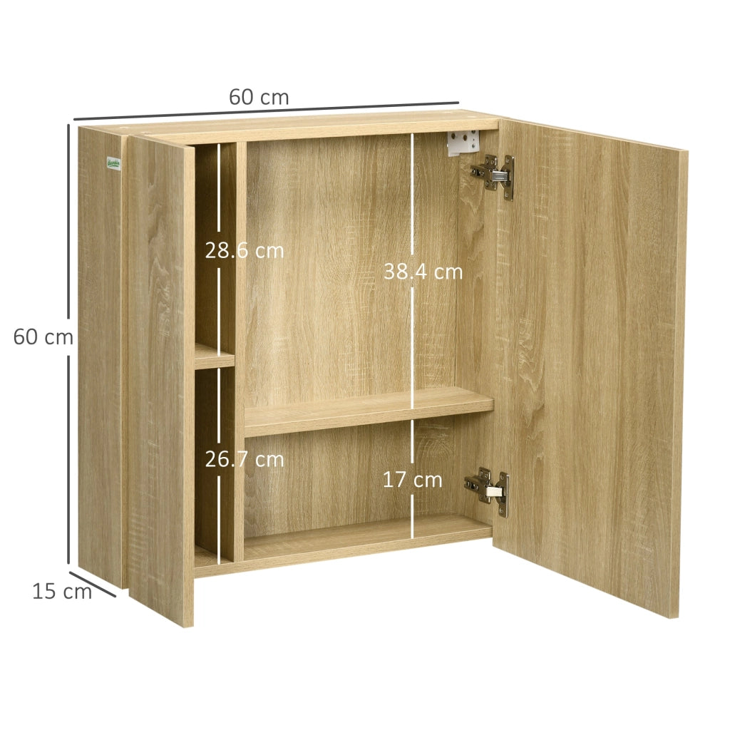 Pensile da Bagno con Specchio 60x15x60 cm in Truciolato Legno Naturale