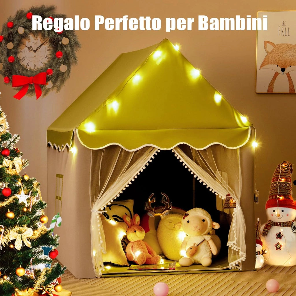 Tenda da Gioco per Bambini, Tenda Castello con Tappetino Lavabile, Luci a Forma di Stella, per Interno ed Esterno, 105 x 121 x 136 cm (Stile 2 Verde)