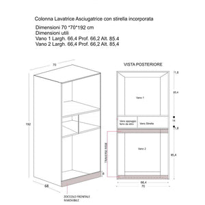 Mobile Lavanderia a Colonna per Lavatrice o Asciugatrice con Asse da Stiro e Ante 70x70x192A cm in Nobilitato Unika Olmo