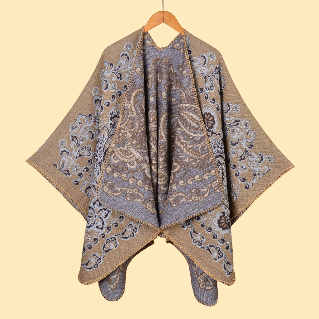 Sciarpa/stola da donna, jacquard vintage, cashmere spesso, scialle caldo con orlo spaccato
